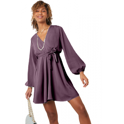 Κρουαζέ chiffon φόρεμα με φαρδιά μανίκια μωβ