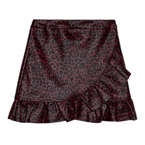 Φούστα animal print από δερματίνη με βολάν μπορντώ