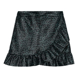 Φούστα animal print από δερματίνη με βολάν πράσινη