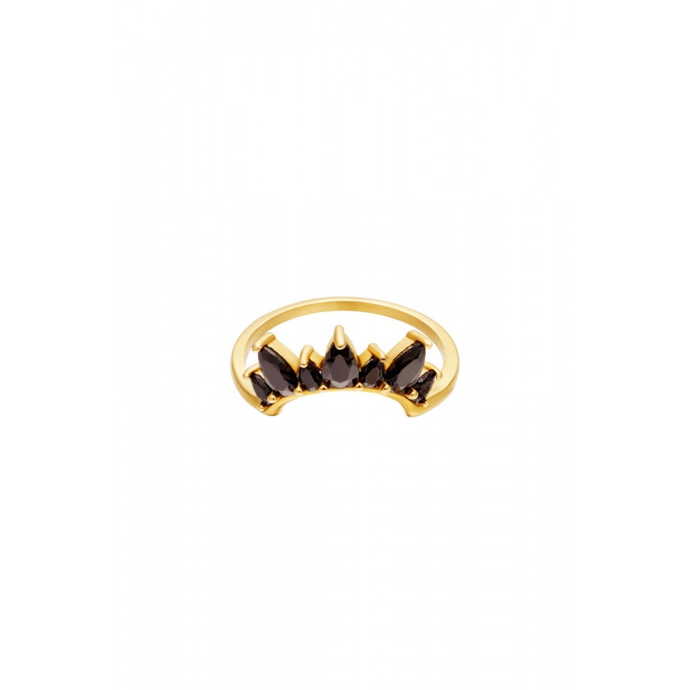 Δαχτυλίδι κορώνα με ζιργκόν μαύρα - χρυσό