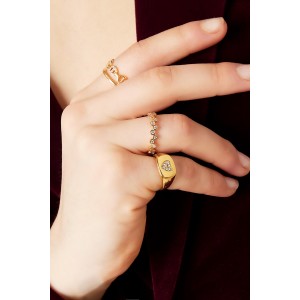 Ατσάλινο δαχτυλίδι chevalier με καρδιά από στρας - ασημί 