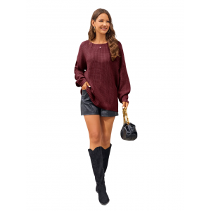 Oversized πλεκτό πουλόβερ  με λαιμόκοψη Μπορντώ