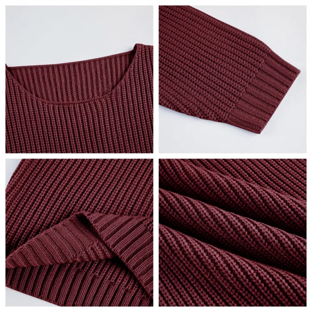 Oversized πλεκτό πουλόβερ  με λαιμόκοψη Μπορντώ