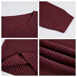 Oversized πλεκτό πουλόβερ  με λαιμόκοψη Μπορντώ