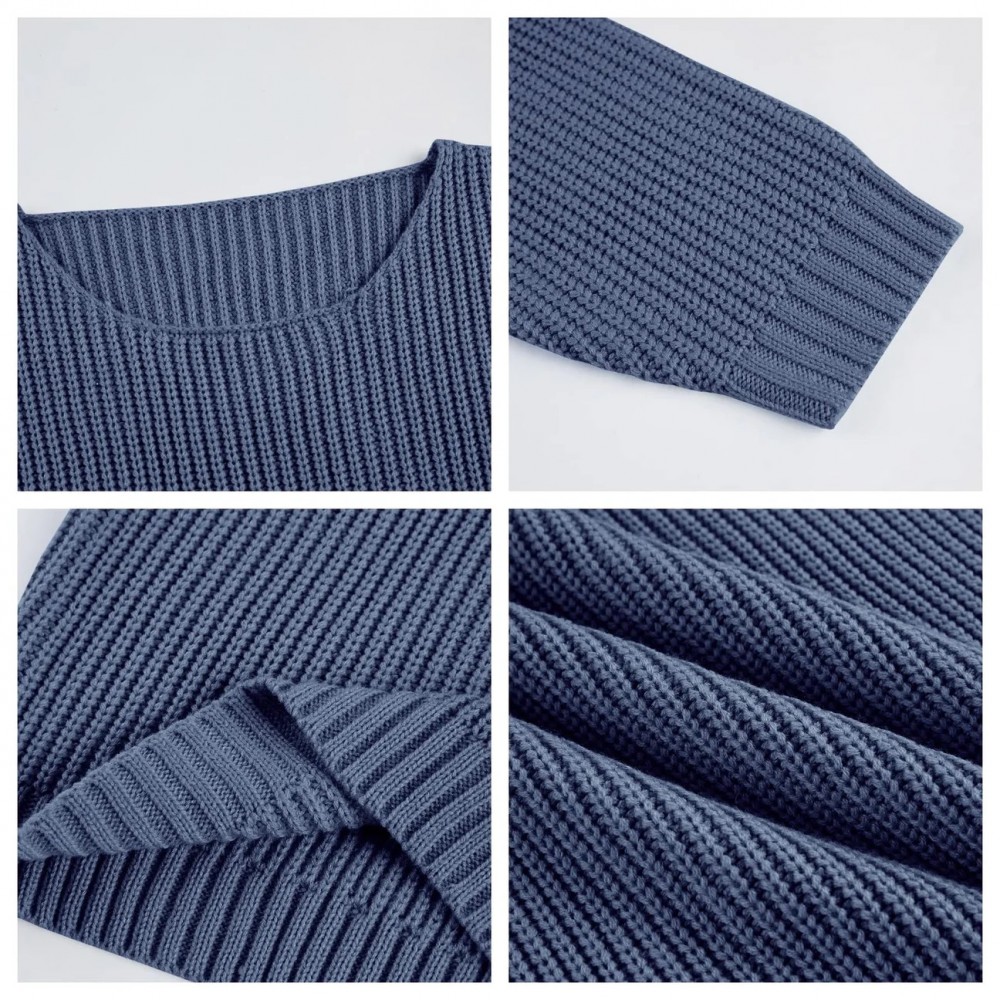 Oversized πλεκτό πουλόβερ  με λαιμόκοψη Μπλε