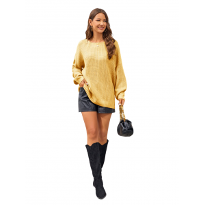 Oversized πλεκτό πουλόβερ  με λαιμόκοψη Κίτρινο