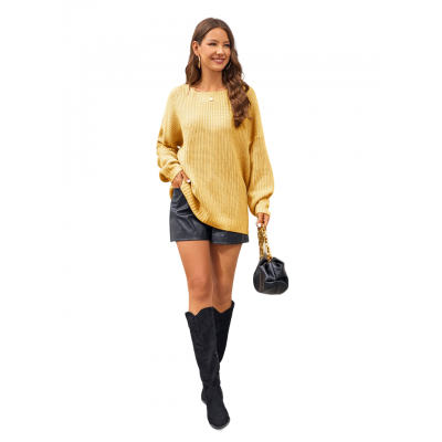 Oversized πλεκτό πουλόβερ  με λαιμόκοψη Κίτρινο