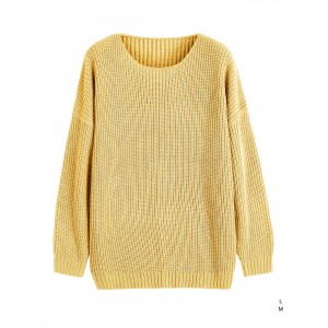 Oversized πλεκτό πουλόβερ  με λαιμόκοψη Κίτρινο