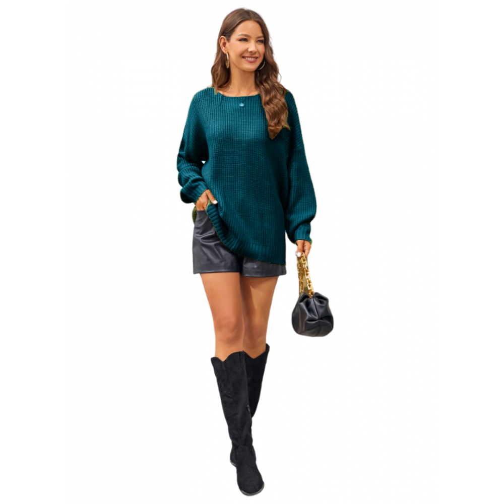 Oversized πλεκτό πουλόβερ  με λαιμόκοψη Μπλε