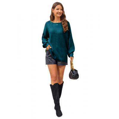 Oversized πλεκτό πουλόβερ  με λαιμόκοψη Μπλε