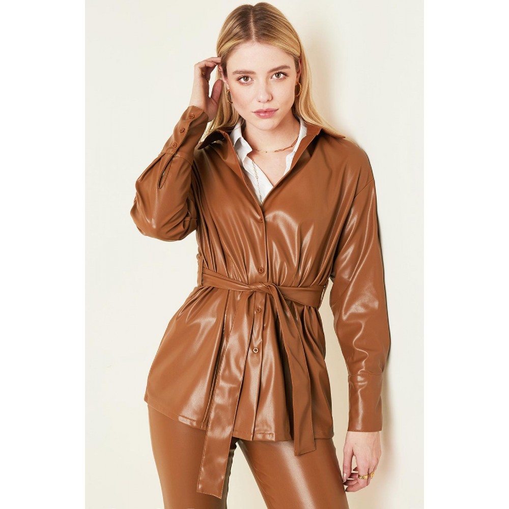 Τζάκετ σεμιζιέ καφέ δερματίνη