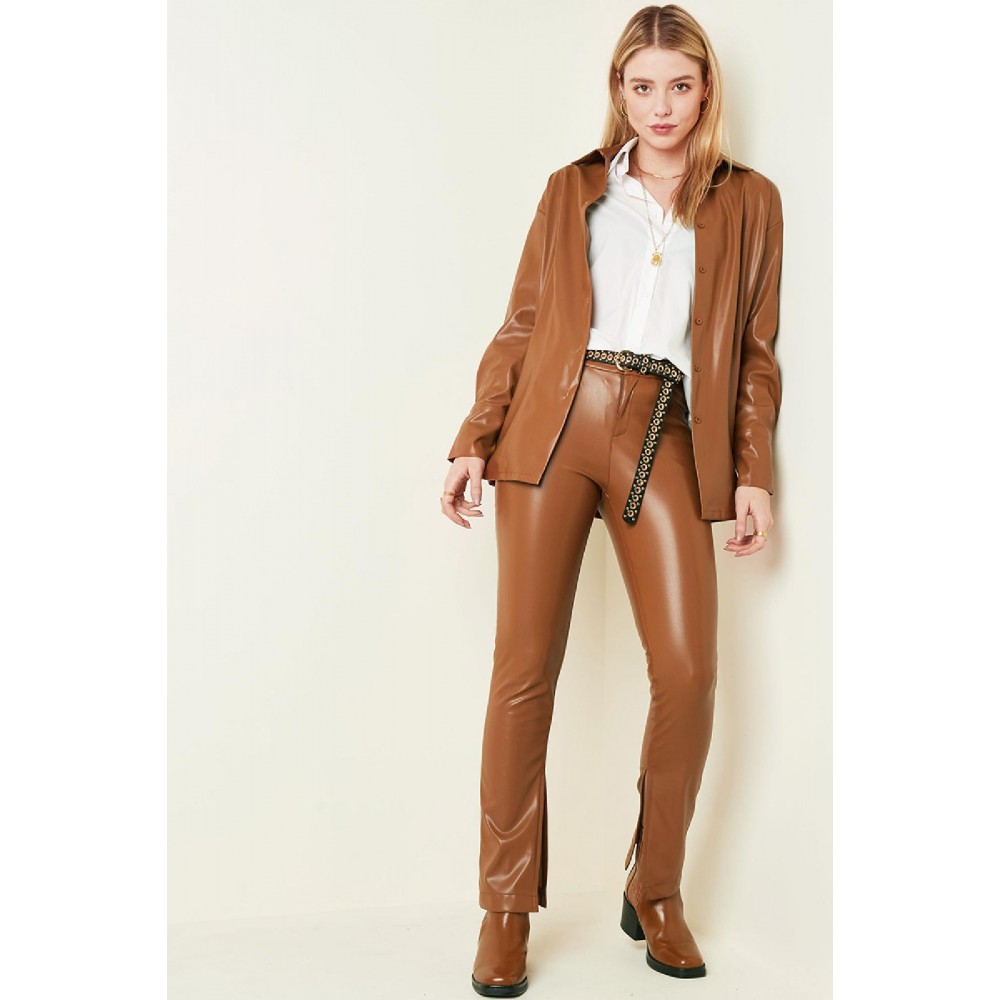 Τζάκετ σεμιζιέ καφέ δερματίνη