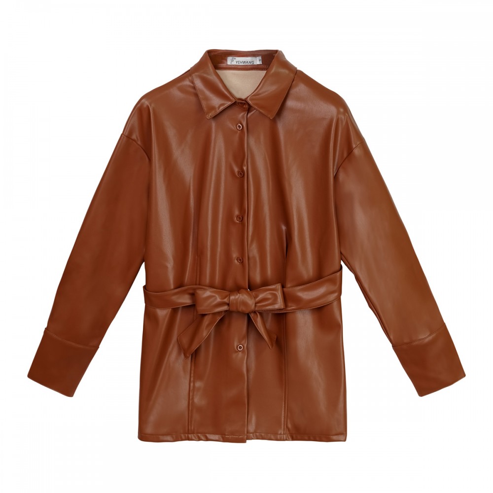 Τζάκετ σεμιζιέ καφέ δερματίνη